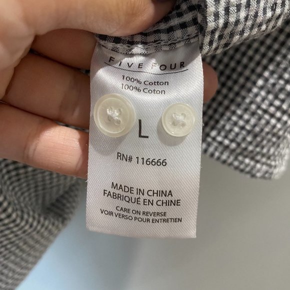 Five Four Mens Los Angeles Button Down Gingham Plaid Shirt Black White Large - Picture 5 of 8